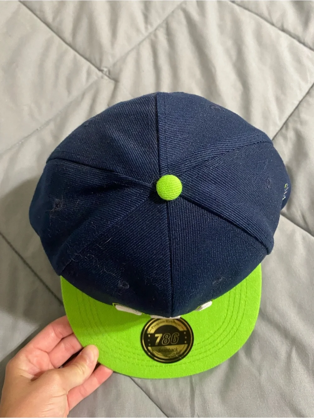 Seahawks Embroidered Navy and Neon Green Snapback Cap